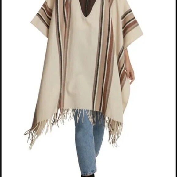 Steve Madden Women’s Striped Puffcho Poncho (O/S, Tan)sweater, top, fall winter - Picture 7 of 10